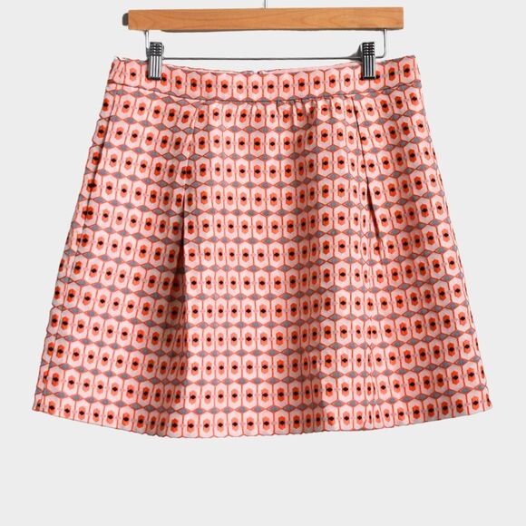 J.CREW Women's Pleated Mini Geometric Flared Skirt Coral Size 6